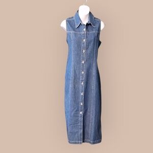 NOS Vintage Sonoma Blue Denim Sleeveless Midi Dress ~sz Medium